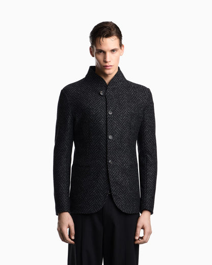 Guru-collar jacket in jacquard jersey with a chevron motif
