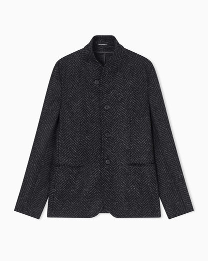 Guru-collar jacket in jacquard jersey with a chevron motif
