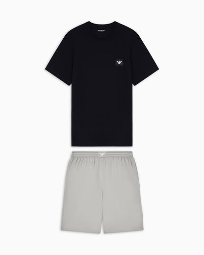 logo label organic jersey pyjamas with Bermuda shorts