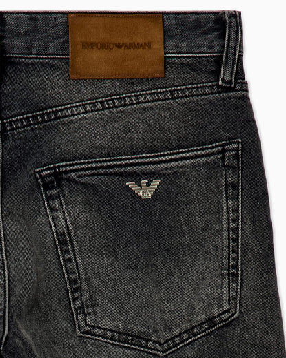 Regular fit five-pocket cotton denim jeans with fading