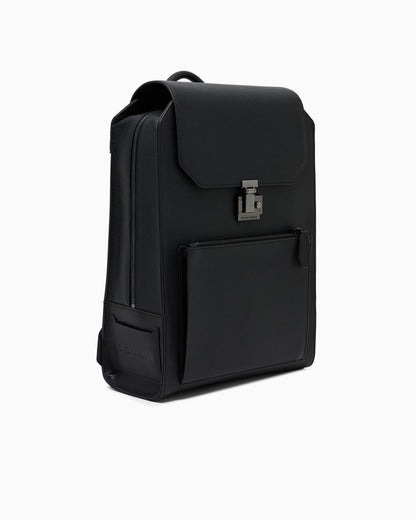 Flap leather laptop backpack man