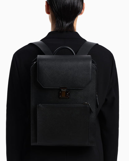 Flap leather laptop backpack man