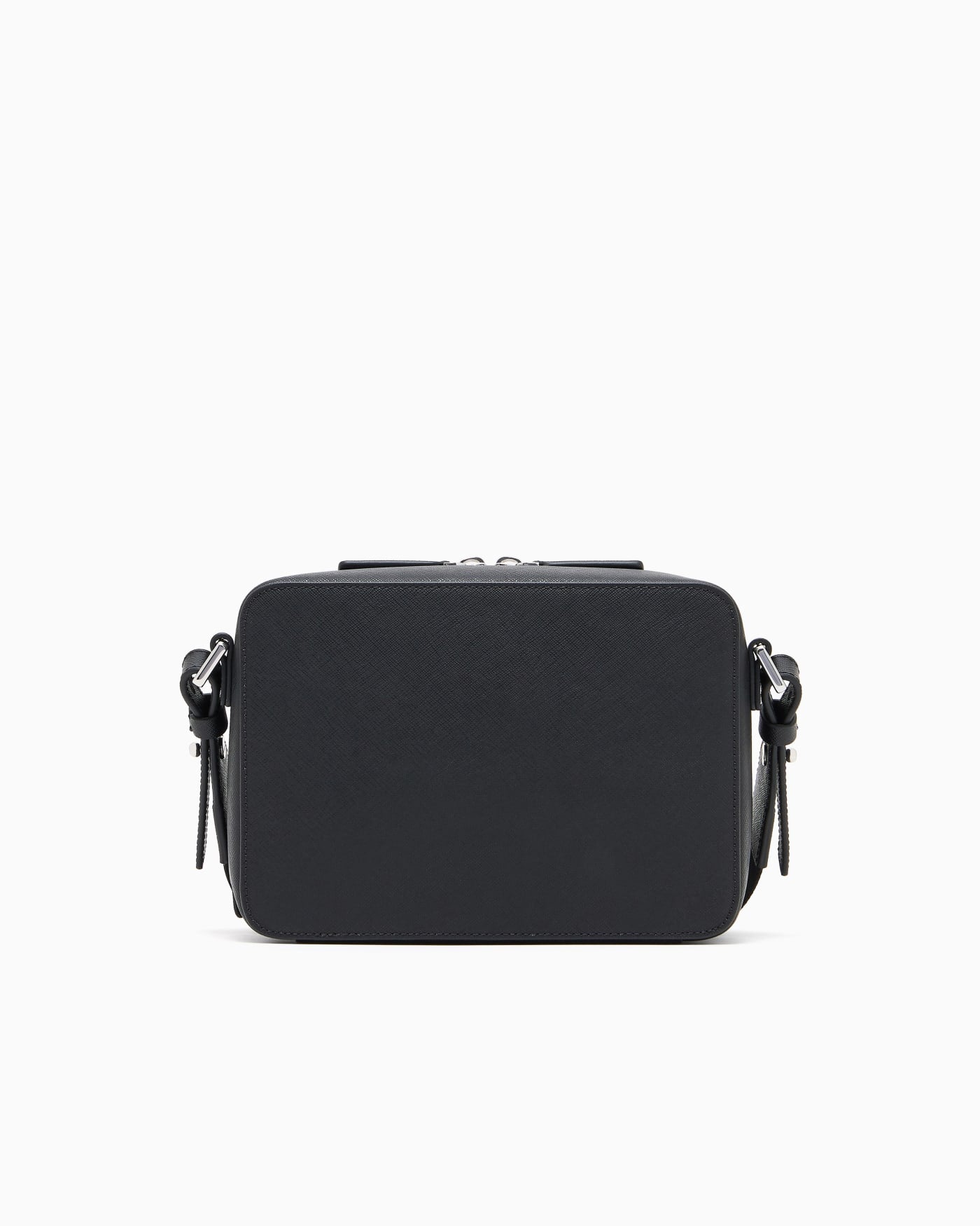 Textured crossbody bag with a front pocket and a metal logo