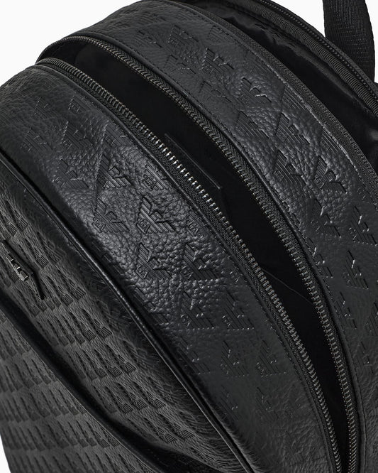 Embossed eagle leather backpack man