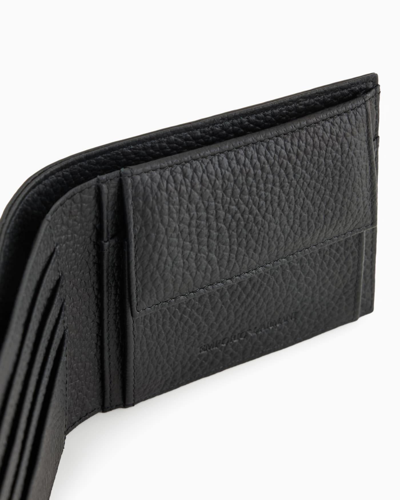 Leather coin-pocket wallet with all-over embossed eagle