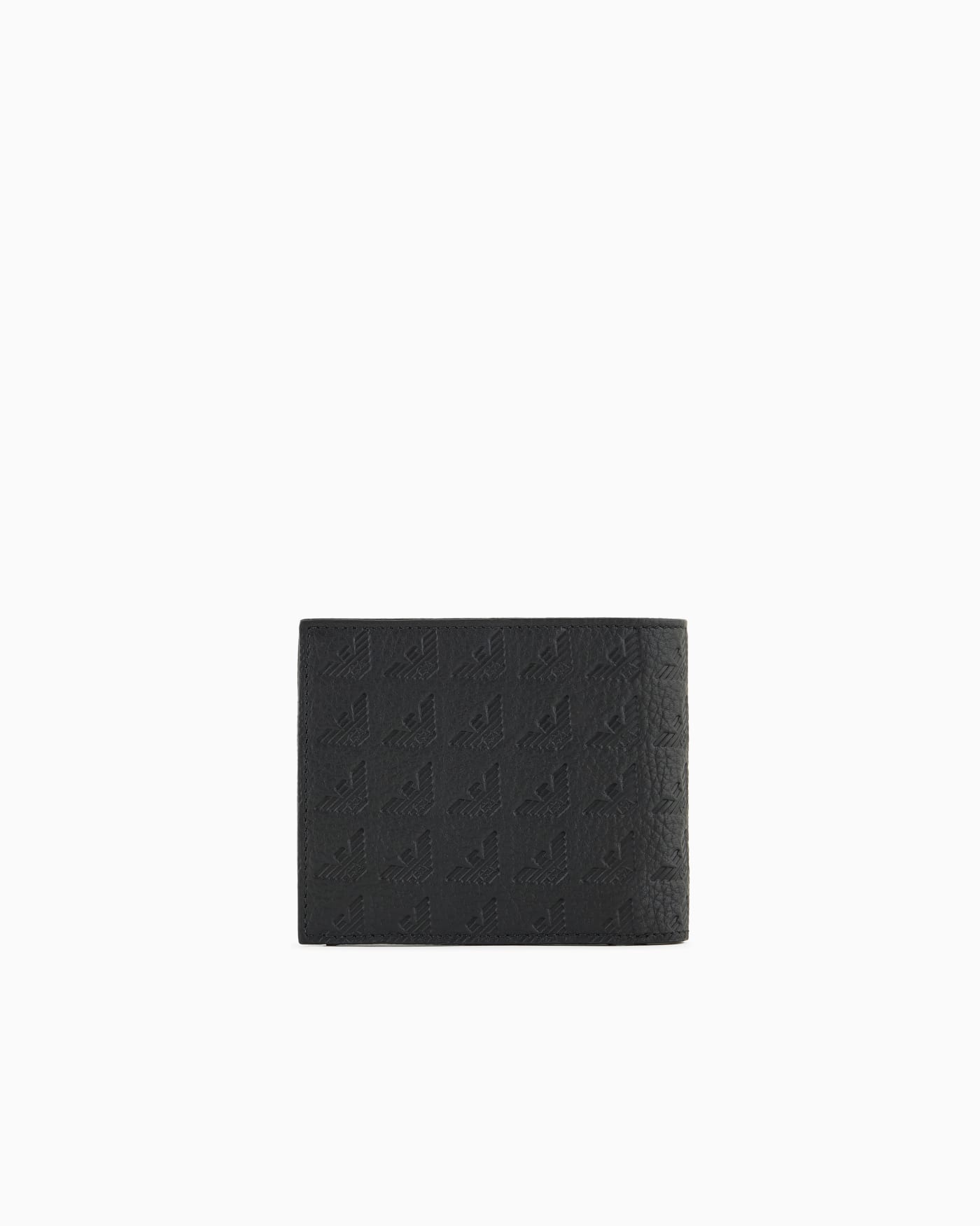 Leather coin-pocket wallet with all-over embossed eagle