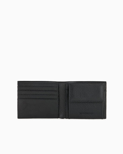 Leather coin-pocket wallet with all-over embossed eagle