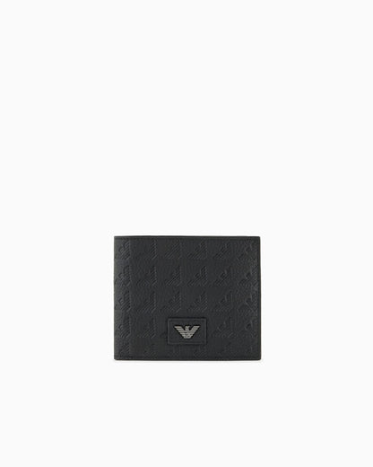 Leather coin-pocket wallet with all-over embossed eagle
