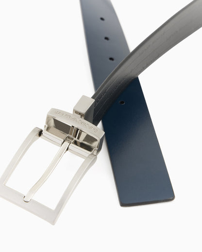 Reversible leather belt with embossed logo
