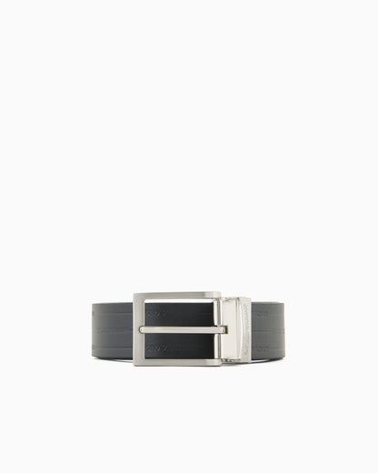 Reversible leather belt with embossed logo