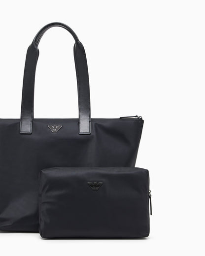 Recycled nylon tote bag with pouch man