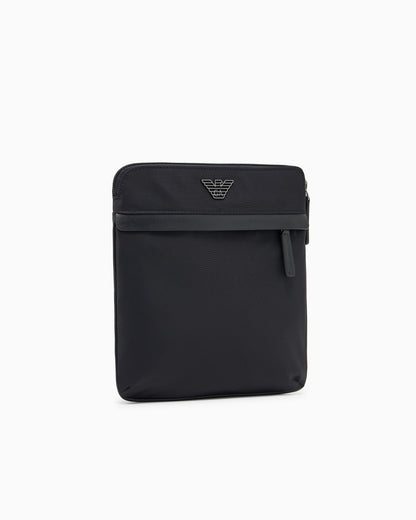 Slim recycled nylon crossbody bag for man