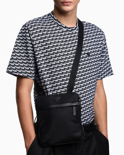 Slim recycled nylon crossbody bag for man