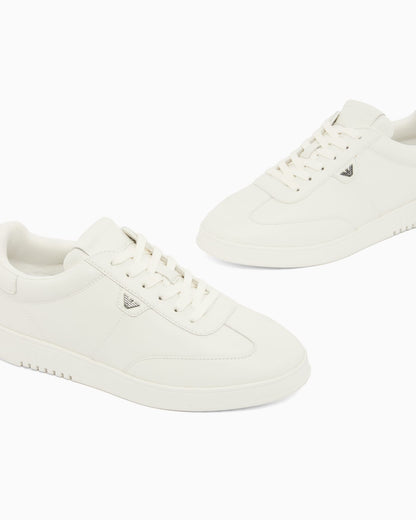 Leather sneakers with eagle plate
