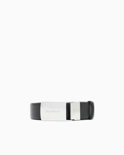 Pebbled leather belt with plate