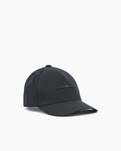 Jacquard nylon baseball cap with all-over logo lettering