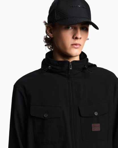 Jacquard nylon baseball cap with all-over logo lettering