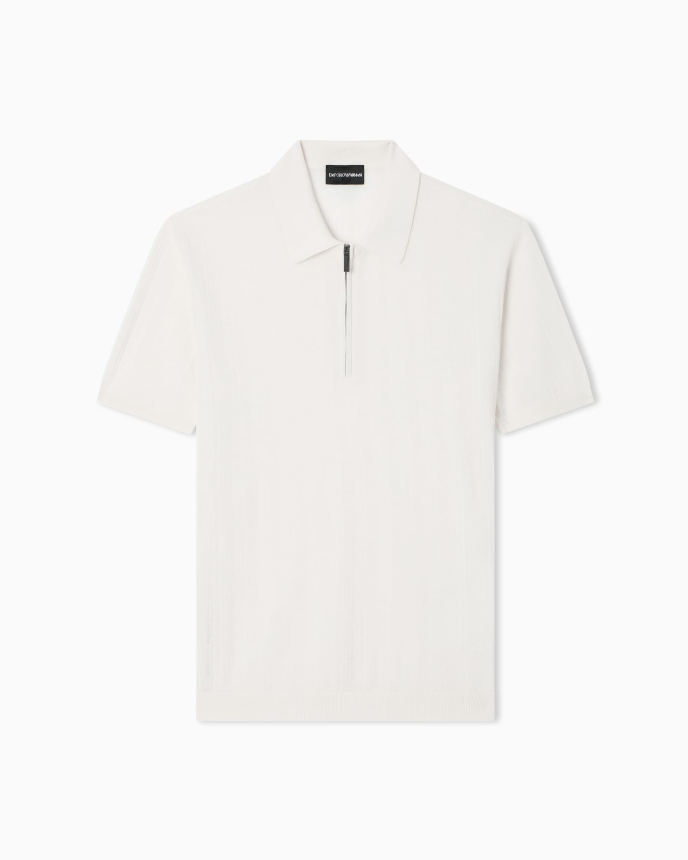 Vertical tuck-stitch jumper with polo-shirt collar