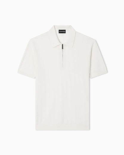 Vertical tuck-stitch jumper with polo-shirt collar