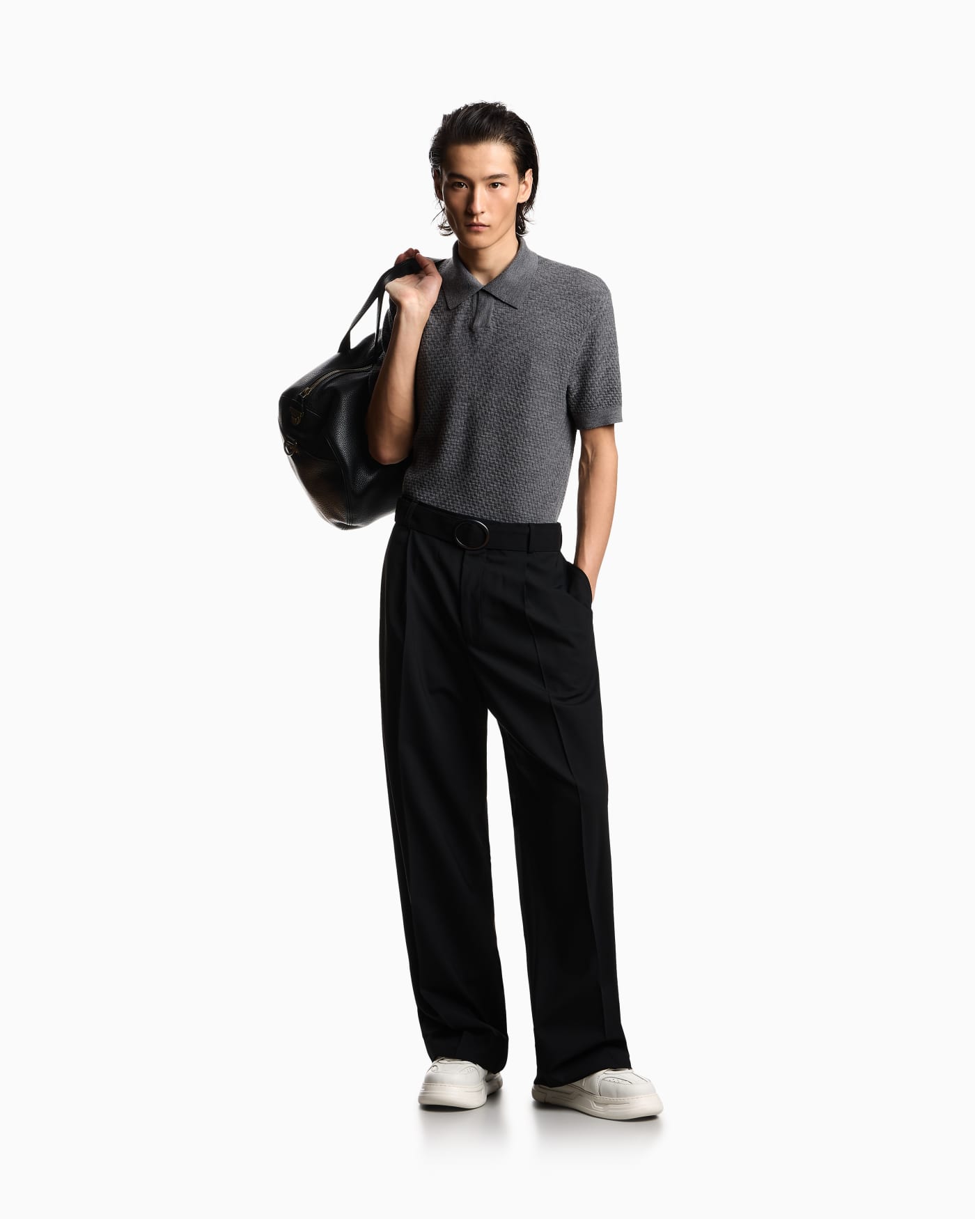 Polo shirt-collar jumper in virgin wool with check motif