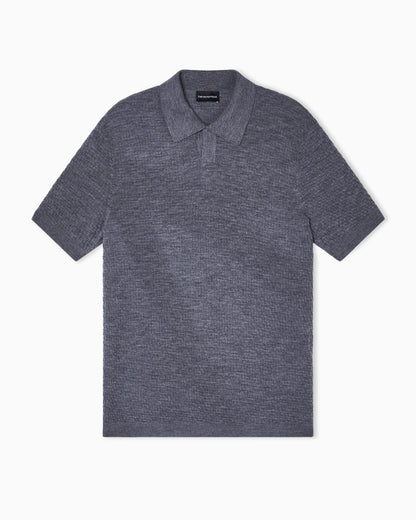 Polo shirt-collar jumper in virgin wool with check motif