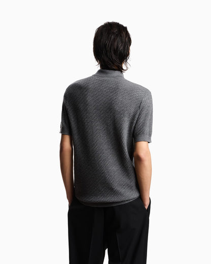 Polo shirt-collar jumper in virgin wool with check motif