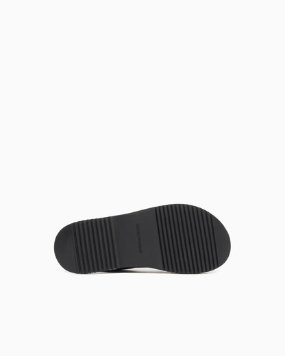 Leather and jacquard cross-over sandals