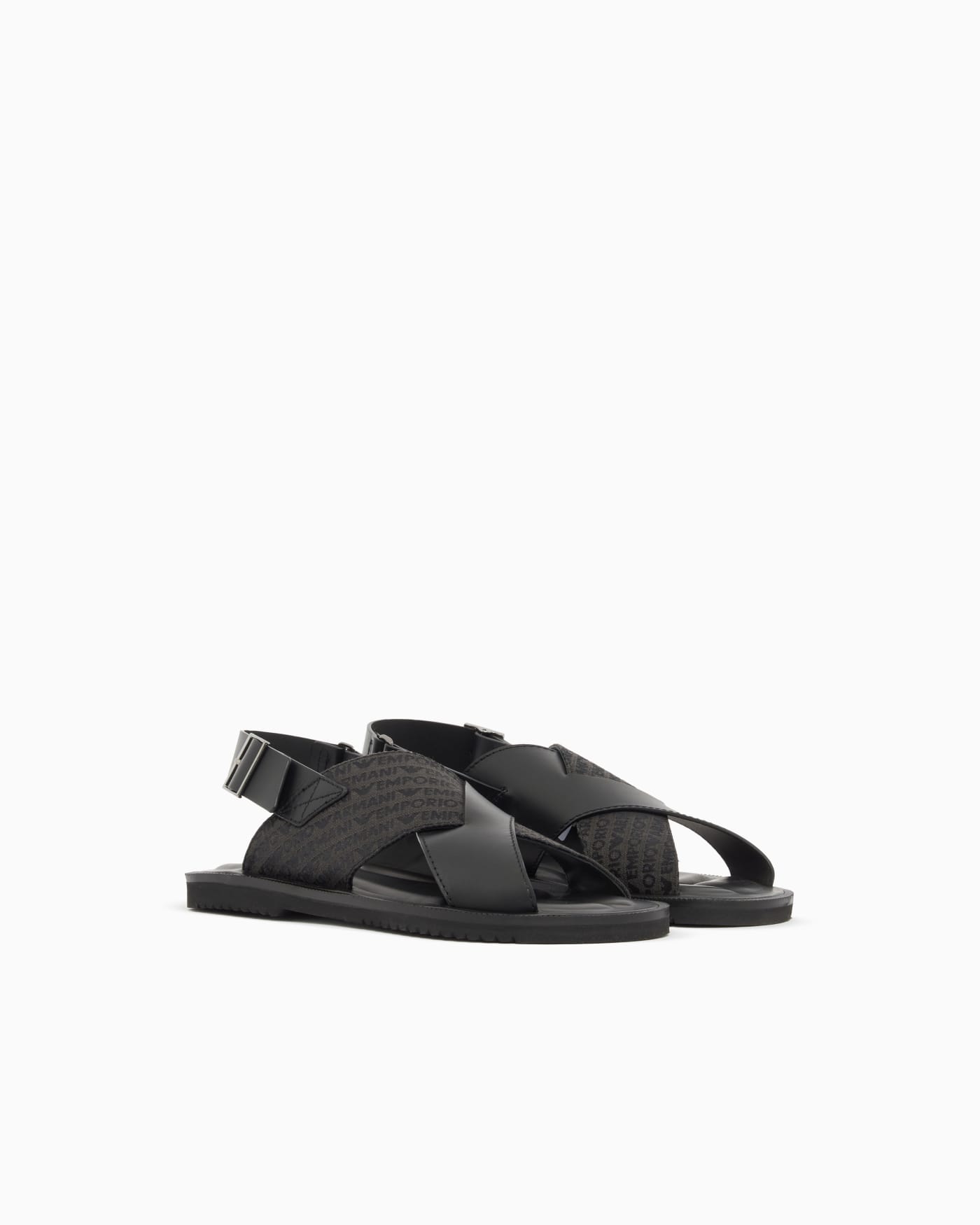 Leather and jacquard cross-over sandals
