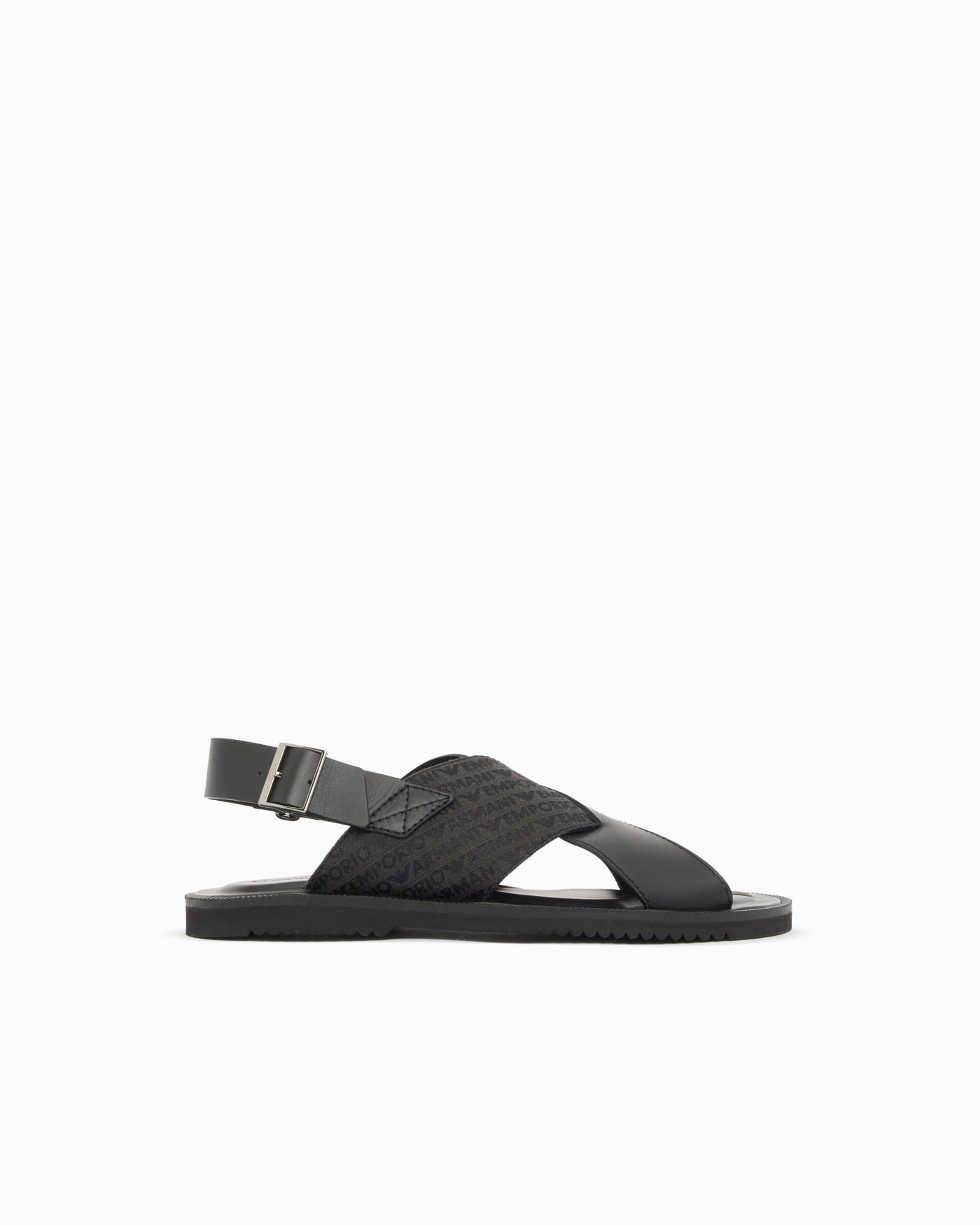Leather and jacquard cross-over sandals