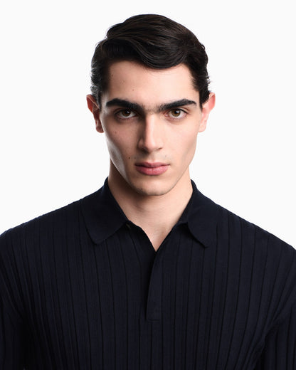Travel Essential rib knit jacquard polo collar jumper