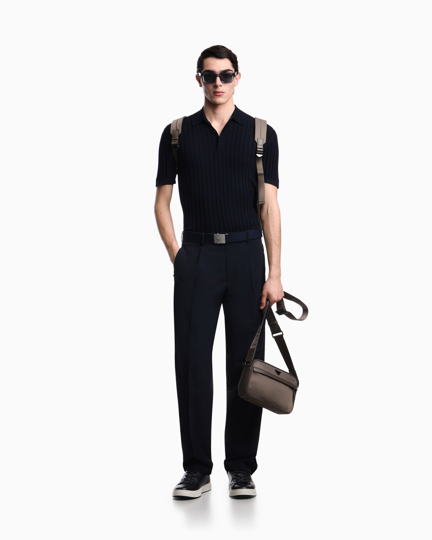 Travel Essential rib knit jacquard polo collar jumper
