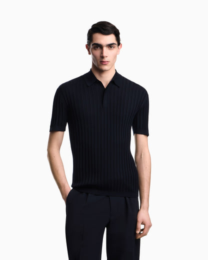 Travel Essential rib knit jacquard polo collar jumper