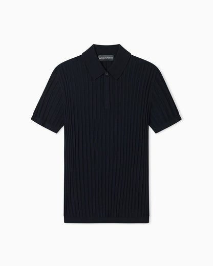 Travel Essential rib knit jacquard polo collar jumper