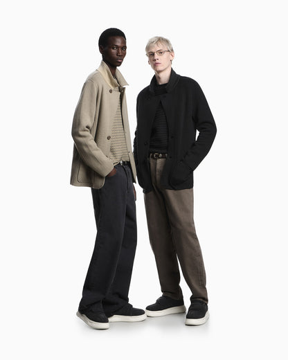 Icon virgin-wool jumper with a two-tone chevron motif