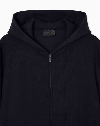 Travel Essential canneté jersey zip-up hooded sweatshirt