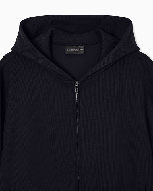 Travel Essential canneté jersey zip-up hooded sweatshirt