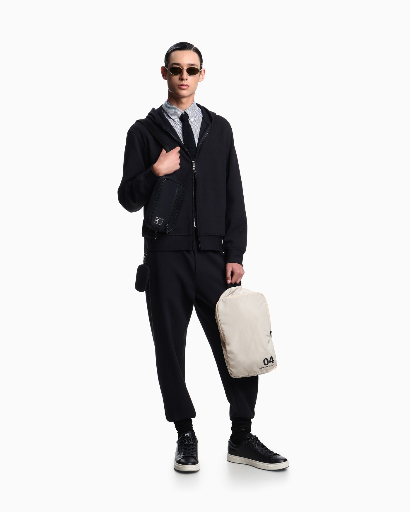 Travel Essential canneté jersey zip-up hooded sweatshirt
