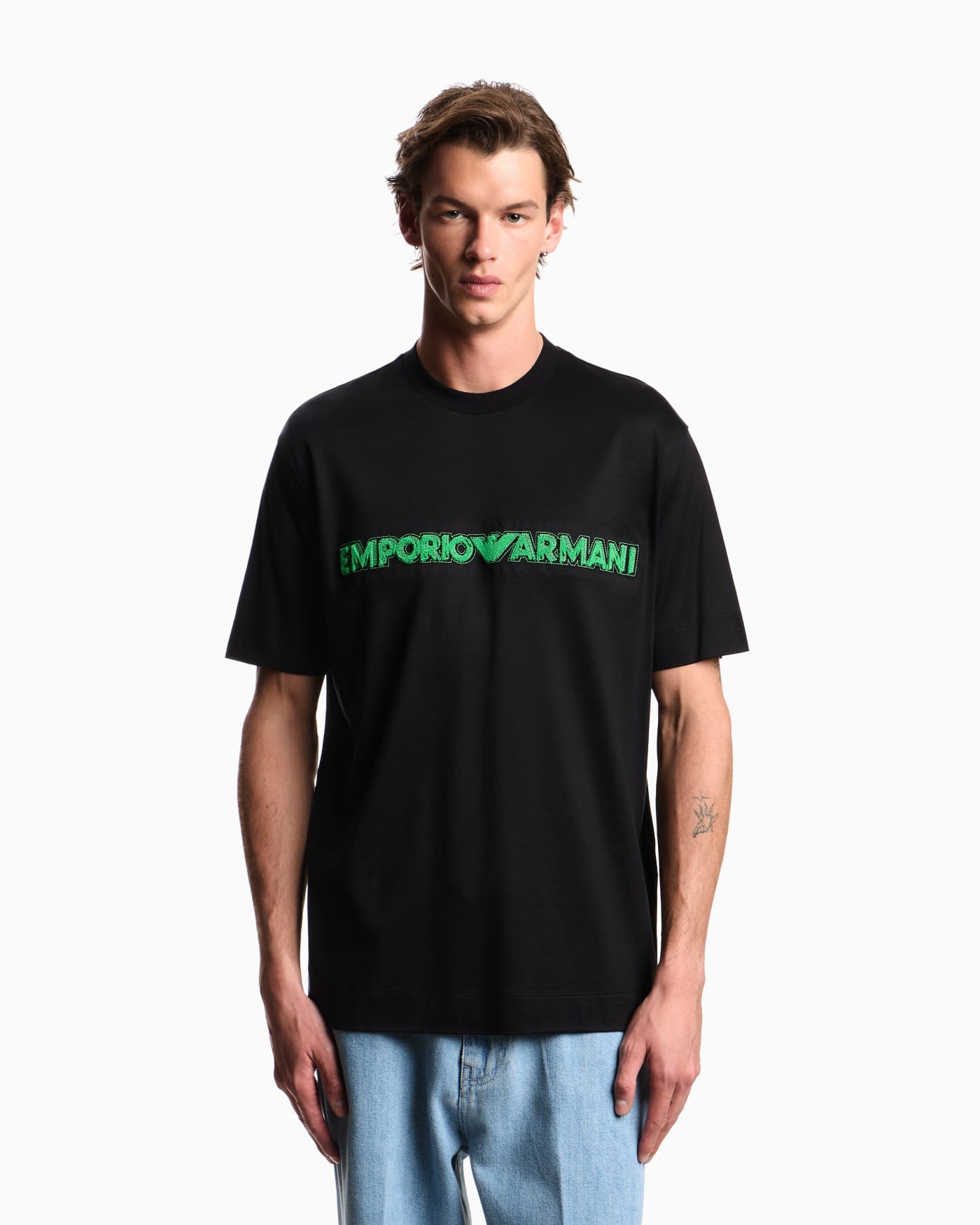 Lyocell blend jersey T-shirt with soft-touch embossed logo