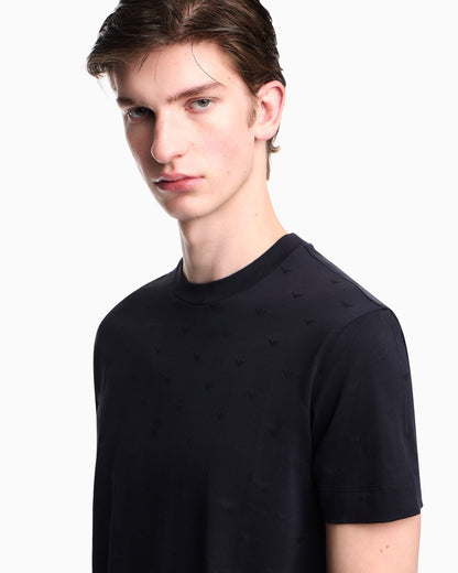 Slim-fit T-shirt in all-over micro-eagle jacquard jersey