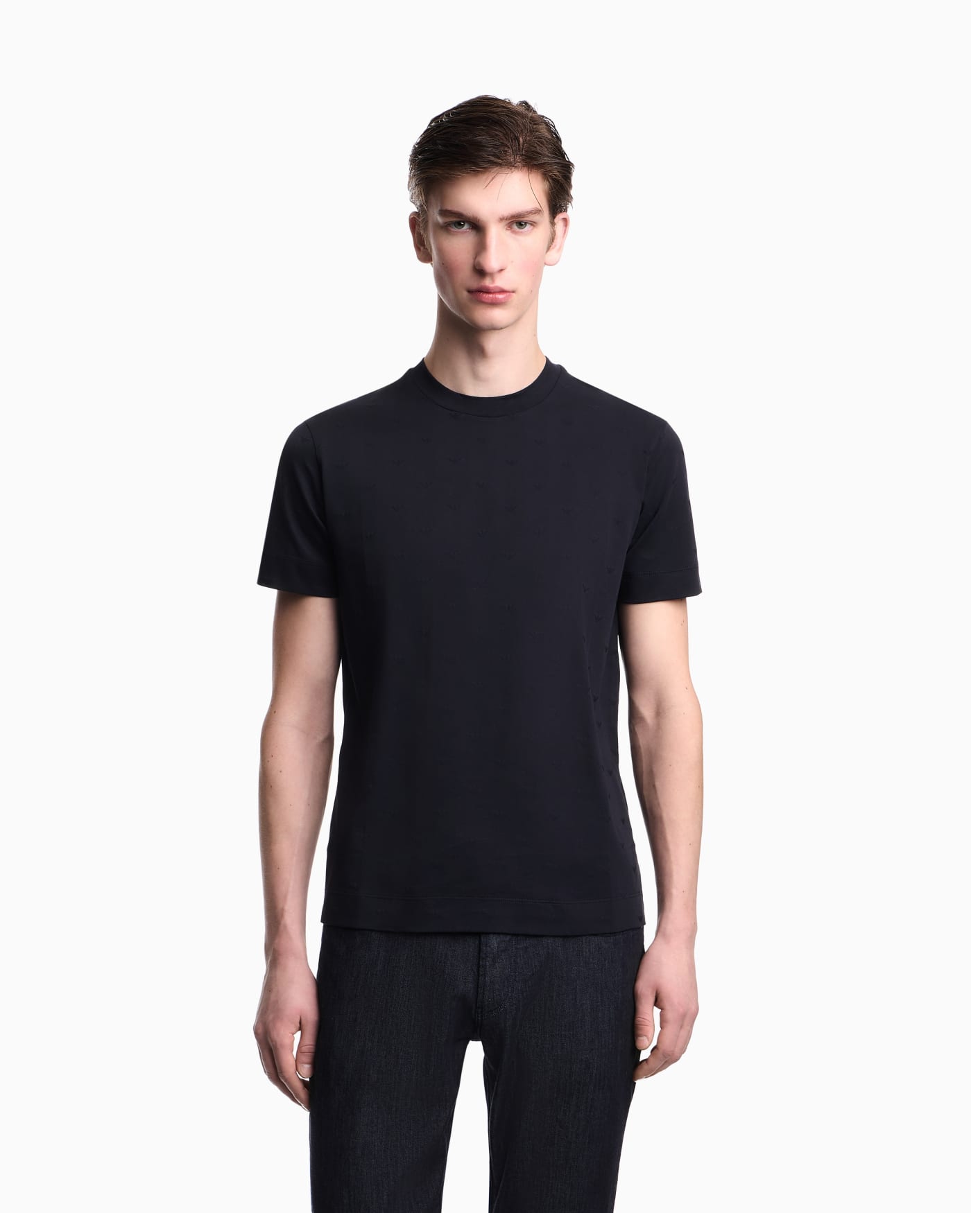 Slim-fit T-shirt in all-over micro-eagle jacquard jersey