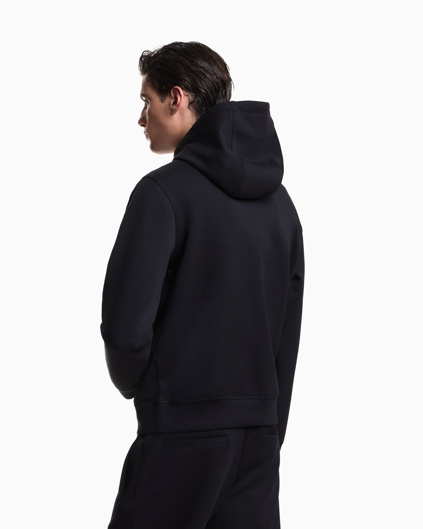 Double-jersey hooded sweatshirt with embroidered micro eagle logo
