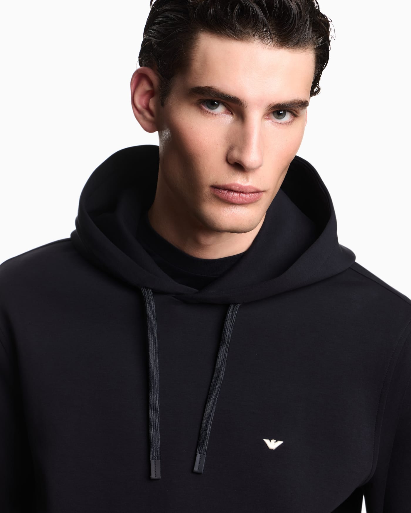 Double-jersey hooded sweatshirt with embroidered micro eagle logo