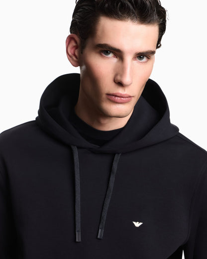 Double-jersey hooded sweatshirt with embroidered micro eagle logo