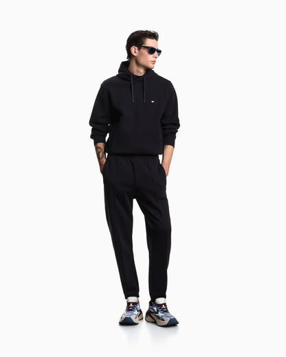 Double-jersey hooded sweatshirt with embroidered micro eagle logo