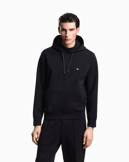 Double-jersey hooded sweatshirt with embroidered micro eagle logo