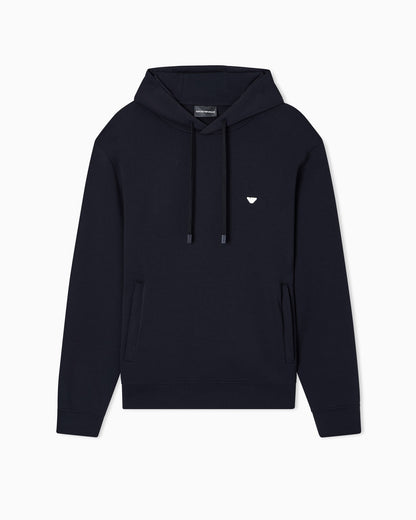 Double-jersey hooded sweatshirt with embroidered micro eagle logo