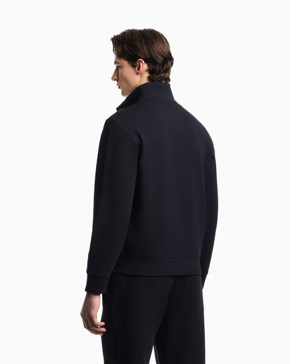 Full-zip sweatshirt in double jersey with micro eagle embroidery