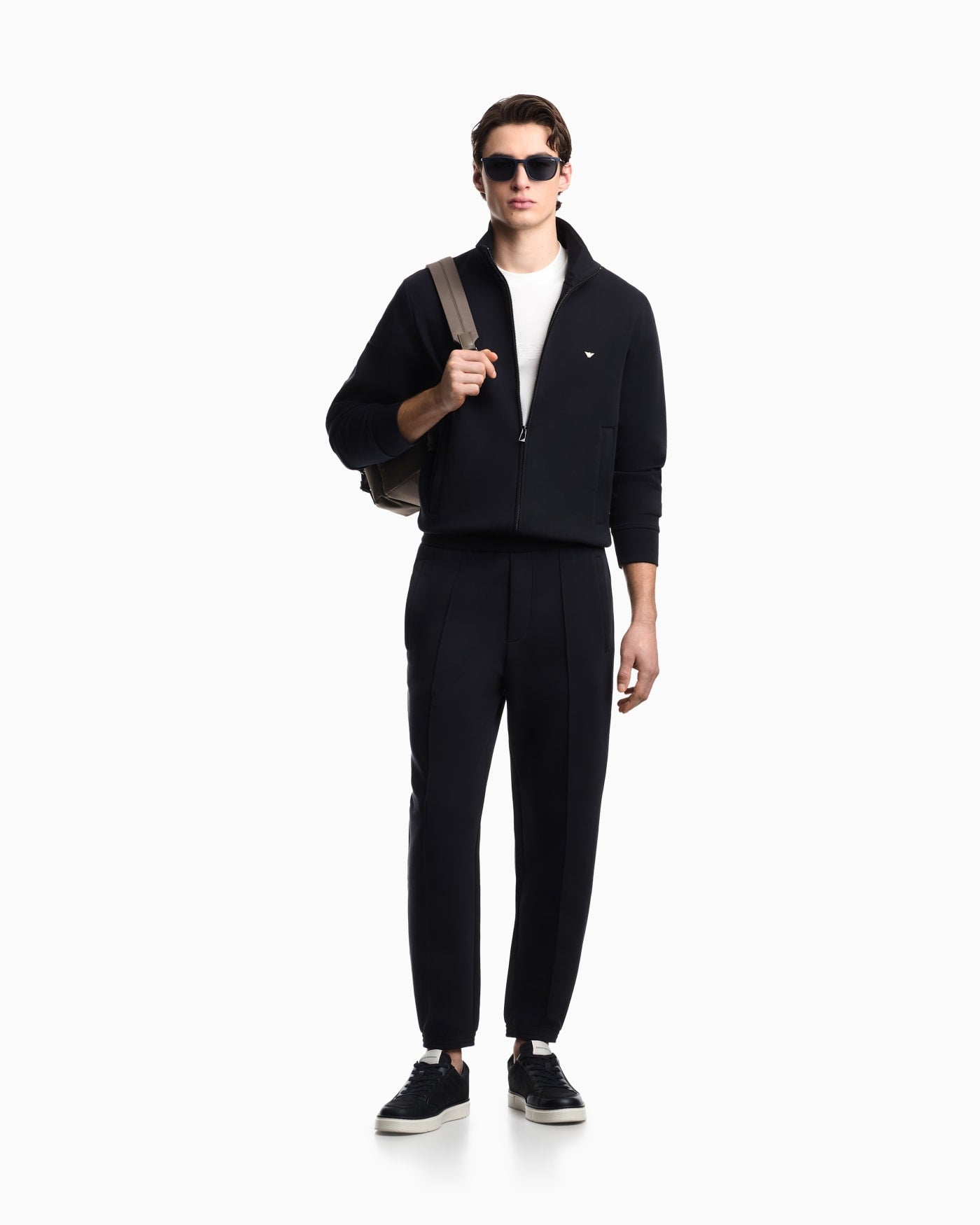 Full-zip sweatshirt in double jersey with micro eagle embroidery