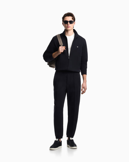 Full-zip sweatshirt in double jersey with micro eagle embroidery