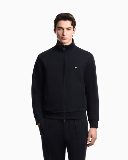 Full-zip sweatshirt in double jersey with micro eagle embroidery